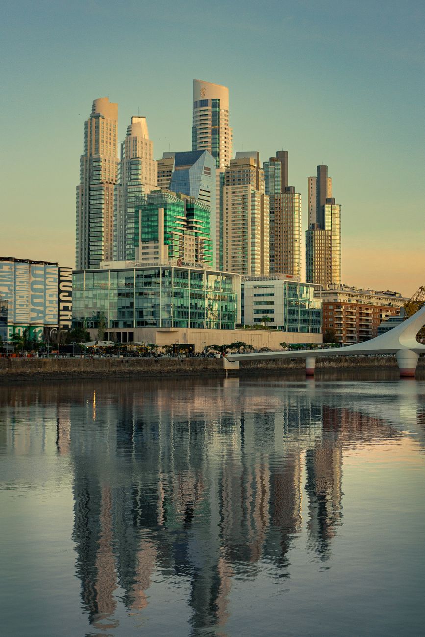 Buenos Aires skyline with residential towers at sunset